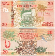 Cook Islands 20 Dollars 1992 AAA Prefix P-9 UNC