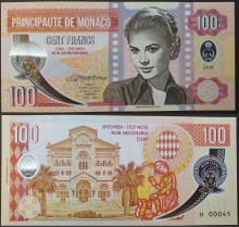 Monaco 100 Francs 2019 Grace Kelly Test Note Polymer UNC