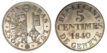 Geneva (Canton) 5 centimes 1840 Billon HMZ 2-367a AU